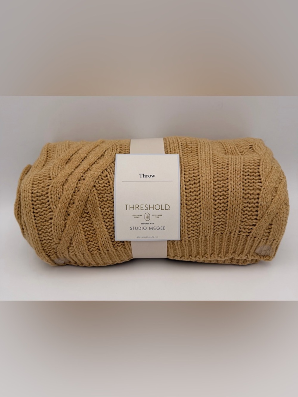 Threshold Cable Knit Throw in Camel 50”X60” - Picture 2 of 5